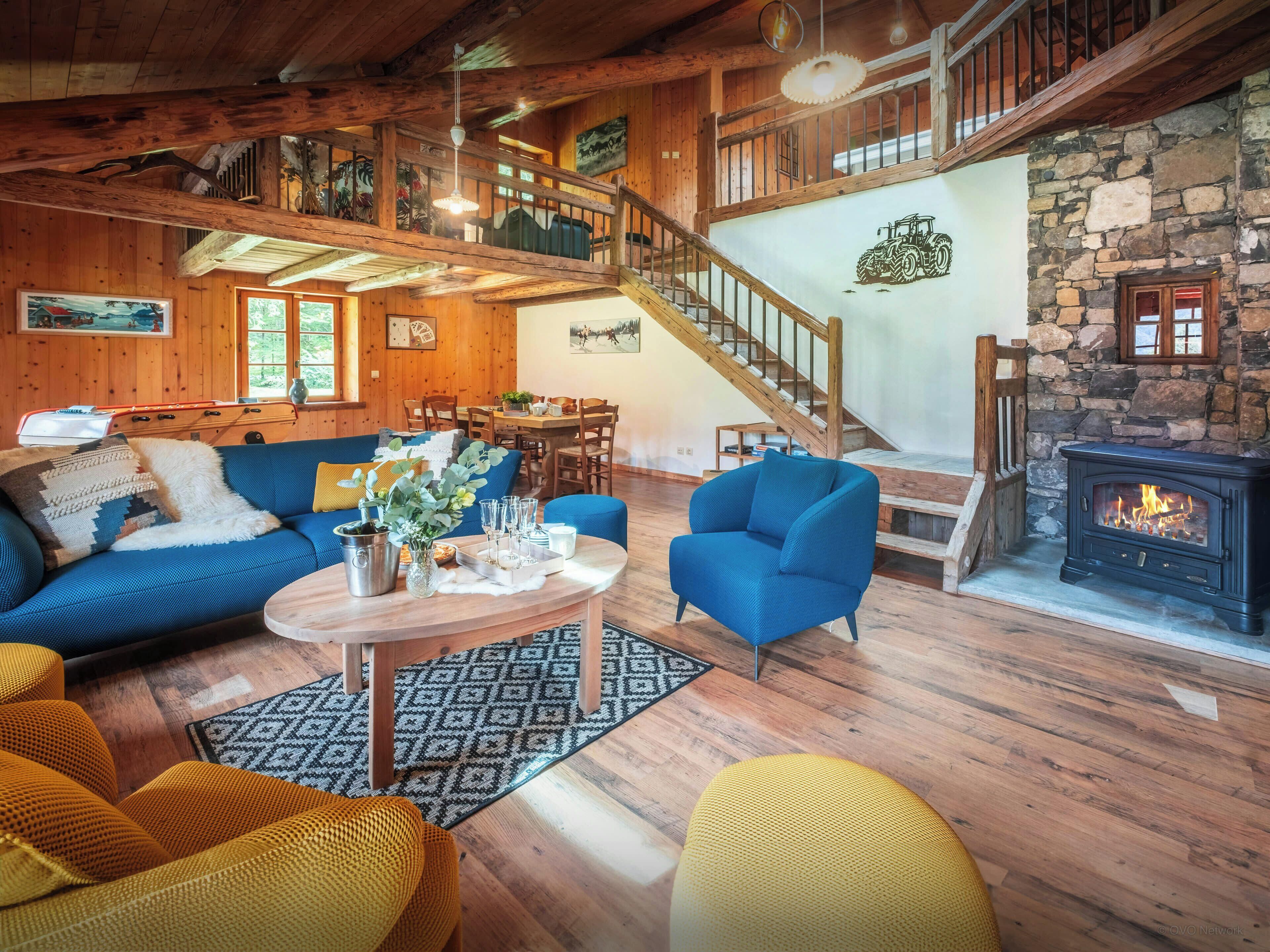 TV, caminetto, tavolo da calcetto, impianto stereo