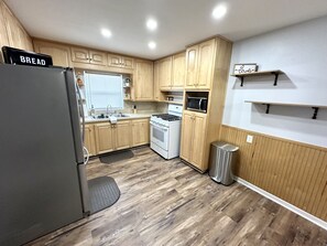 Frigorífico, microondas, horno y placa de cocina