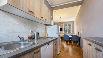 Kühlschrank, Mikrowelle, Herdplatte, Geschirrspüler