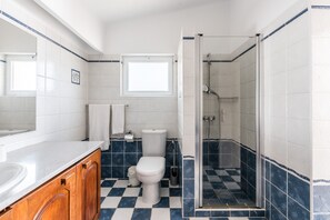 Shower, hair dryer, bidet, towels