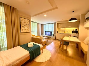 1 bedroom, desk, soundproofing, iron/ironing board