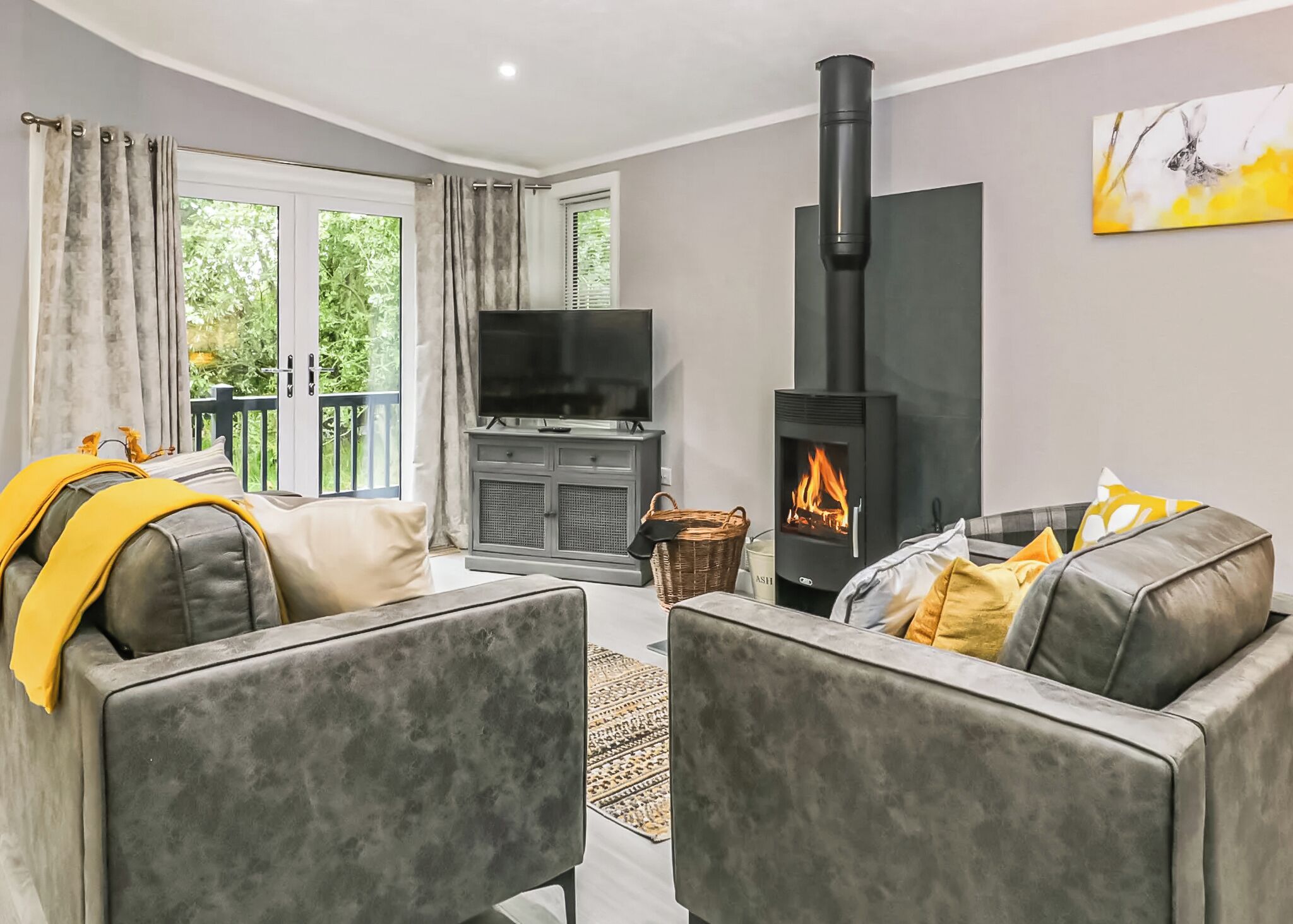 TV, fireplace
