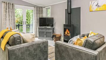 TV, fireplace
