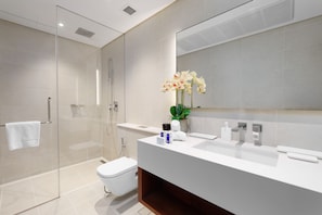 Appartement Deluxe | Salle de bain | Articles de toilette gratuits, sĂšche-cheveux, bidet, serviettes fournies