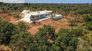 A modern house with a pool, surrounded by trees and a clear sky. - 3510 Villa Montipuglia by Perle di Puglia (Carovigno)