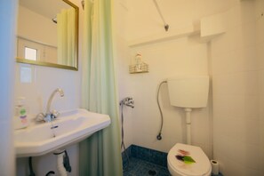 Casa estándar, varias habitaciones, 2 baños, junto a la montaña (Evgenias House Ancient Olympia) | Baño | Regadera, secadora de cabello, toallas, jabón 
