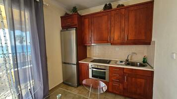 Fridge, oven, coffee/tea maker, toaster