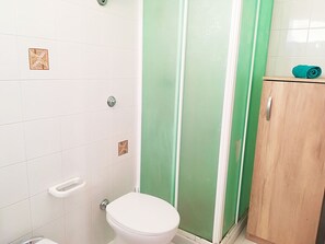 Combined shower/bathtub, hair dryer, towels