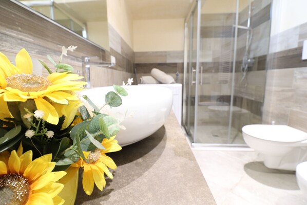 Ensemble baignoire-douche, séchoir à cheveux, serviettes fournies
