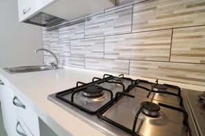 Fridge, oven, stovetop, coffee/tea maker