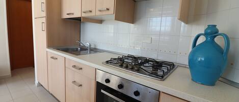 Fridge, oven, stovetop, coffee/tea maker