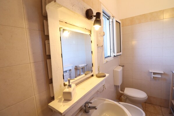 Ensemble baignoire-douche, séchoir à cheveux, serviettes fournies