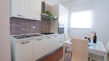 Coffee/tea maker, fridge, oven, stovetop