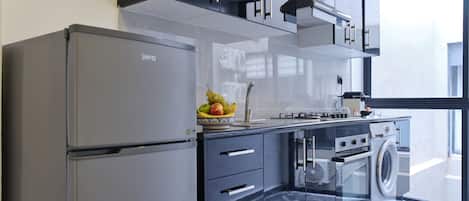 Fridge, oven, stovetop, espresso maker