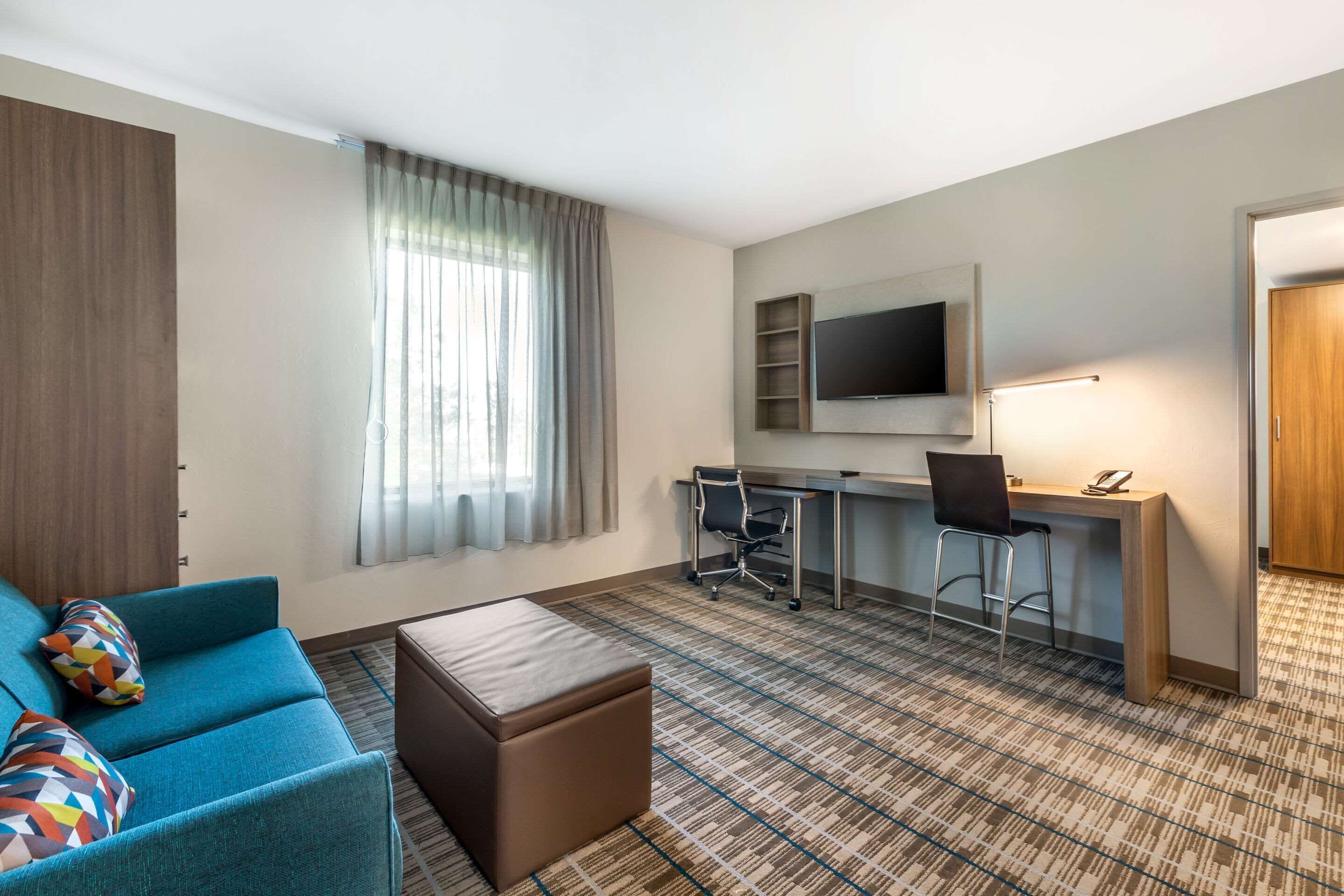 1 bedroom, laptop workspace, blackout drapes, iron/ironing board