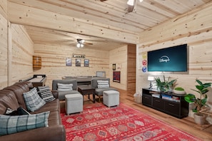 Smart TV, fireplace, video games, ping pong