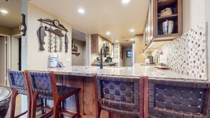 Fridge, microwave, oven, dishwasher - Bridges #108 (2-Bedroom Condo) with Mountain view - Pets Allowed by RedAwning (Mammoth Lakes)