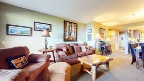 TV, fireplace, DVD player - Bridges #108 (2-Bedroom Condo) with Mountain view - Pets Allowed by RedAwning (Mammoth Lakes)