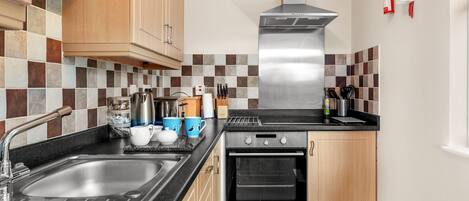 Fridge, microwave, oven, toaster