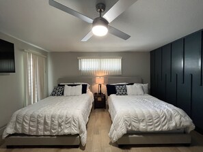 2 bedrooms, desk, iron/ironing board, travel cot