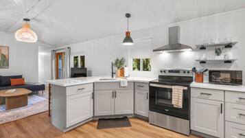 Fridge, microwave, oven, toaster