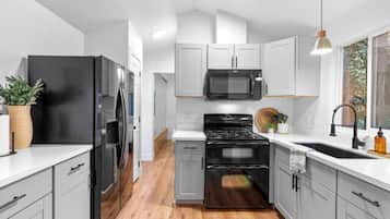 Fridge, microwave, oven, toaster