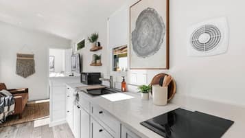 Fridge, microwave, stovetop, toaster