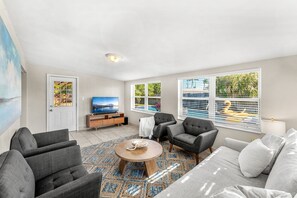 TV - Modern Seaside Boho Home – Stylish House with Private Pool & Spacious Backyard! (Cocoa Beach)