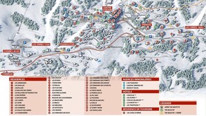 A detailed map of a ski resort with marked locations for accommodations, hotels, and amenities. - Lovely 4-person studio with ski in ski out (LES ORRES 1650)
