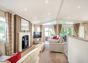 Living area - Country and modern cladded lodge. (Kirkcudbright)