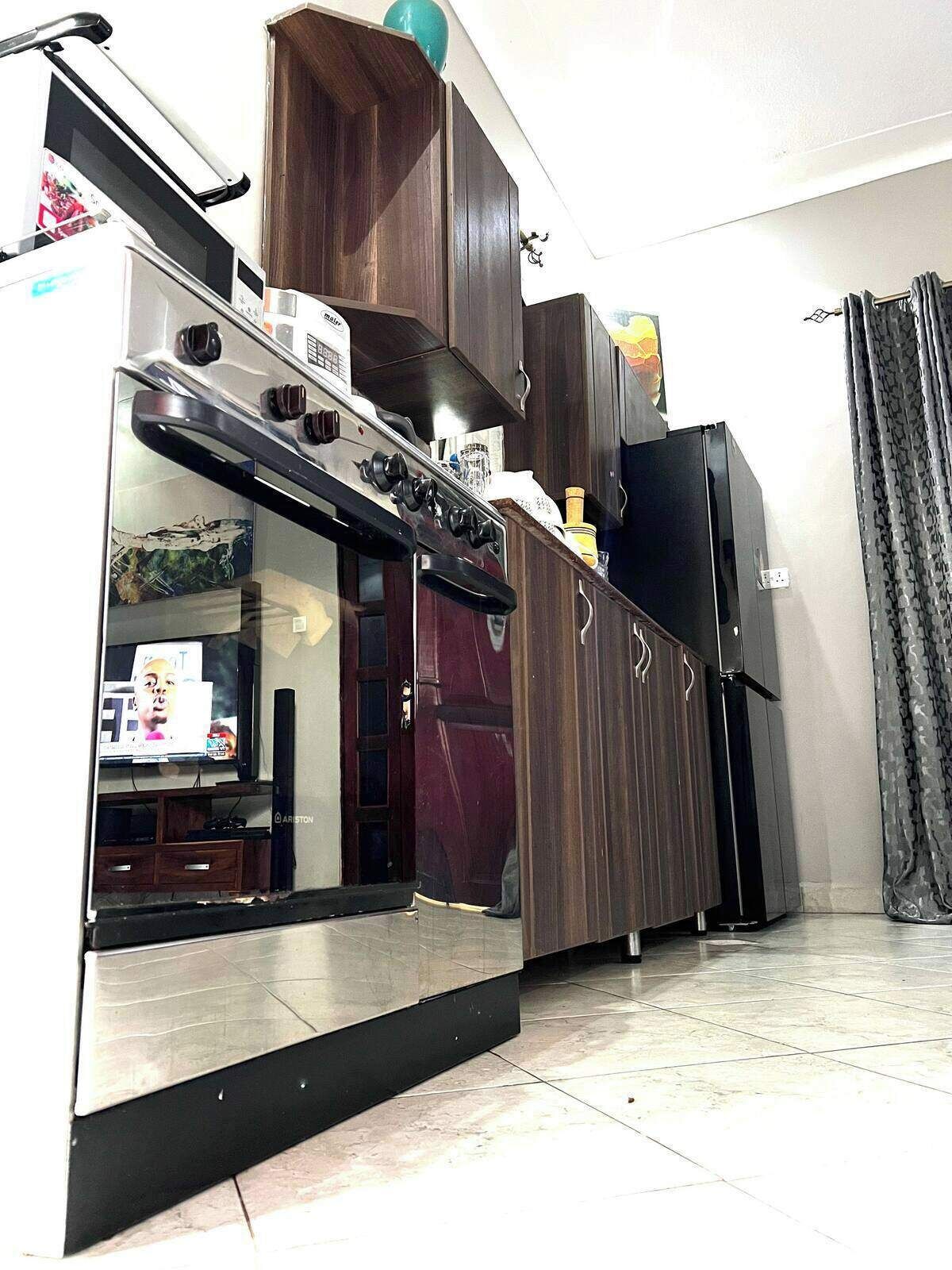 Fridge, microwave, oven