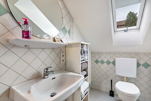 Shower, hair dryer, towels - Apartment Rebberg 2 with Mountain View, Shared Terrace and Wi-Fi (Wolfach)