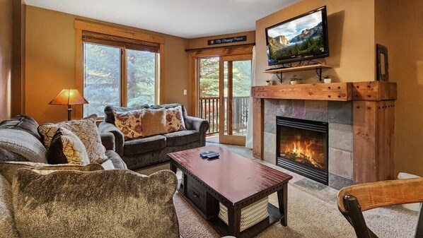 Téléviseur, foyer, lecteur de DVD, livres