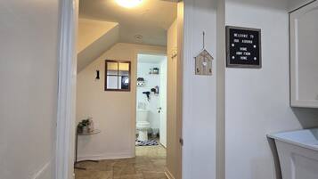 Shower, towels, soap, shampoo