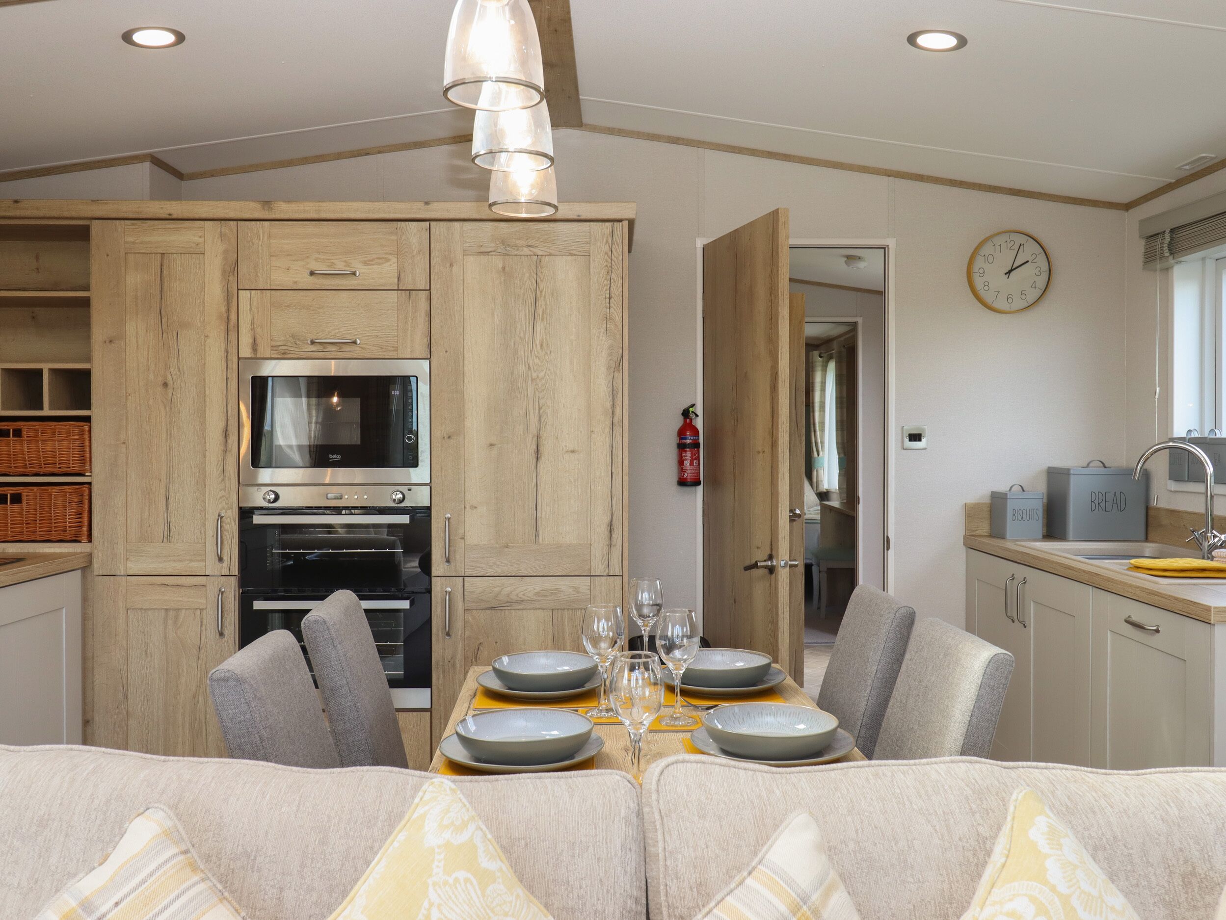 Fridge, dishwasher, electric kettle, toaster