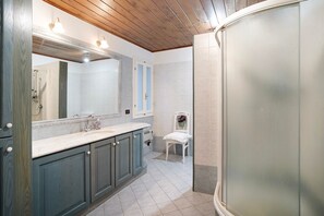 Shower, free toiletries, hair dryer, towels