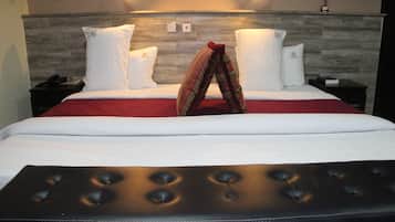 Premium bedding, memory-foam beds, desk, iron/ironing board