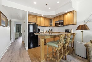 Fridge, microwave, dishwasher, coffee/tea maker
