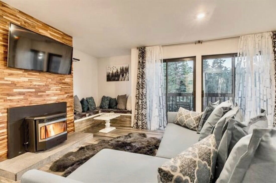 Smart TV, chimenea y libros 