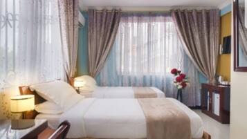 Individually decorated, individually furnished, desk, laptop workspace