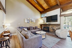 TV, fireplace - Outdoor adventure abounds at this 3-story resort home with a private beach (South Lake Tahoe)