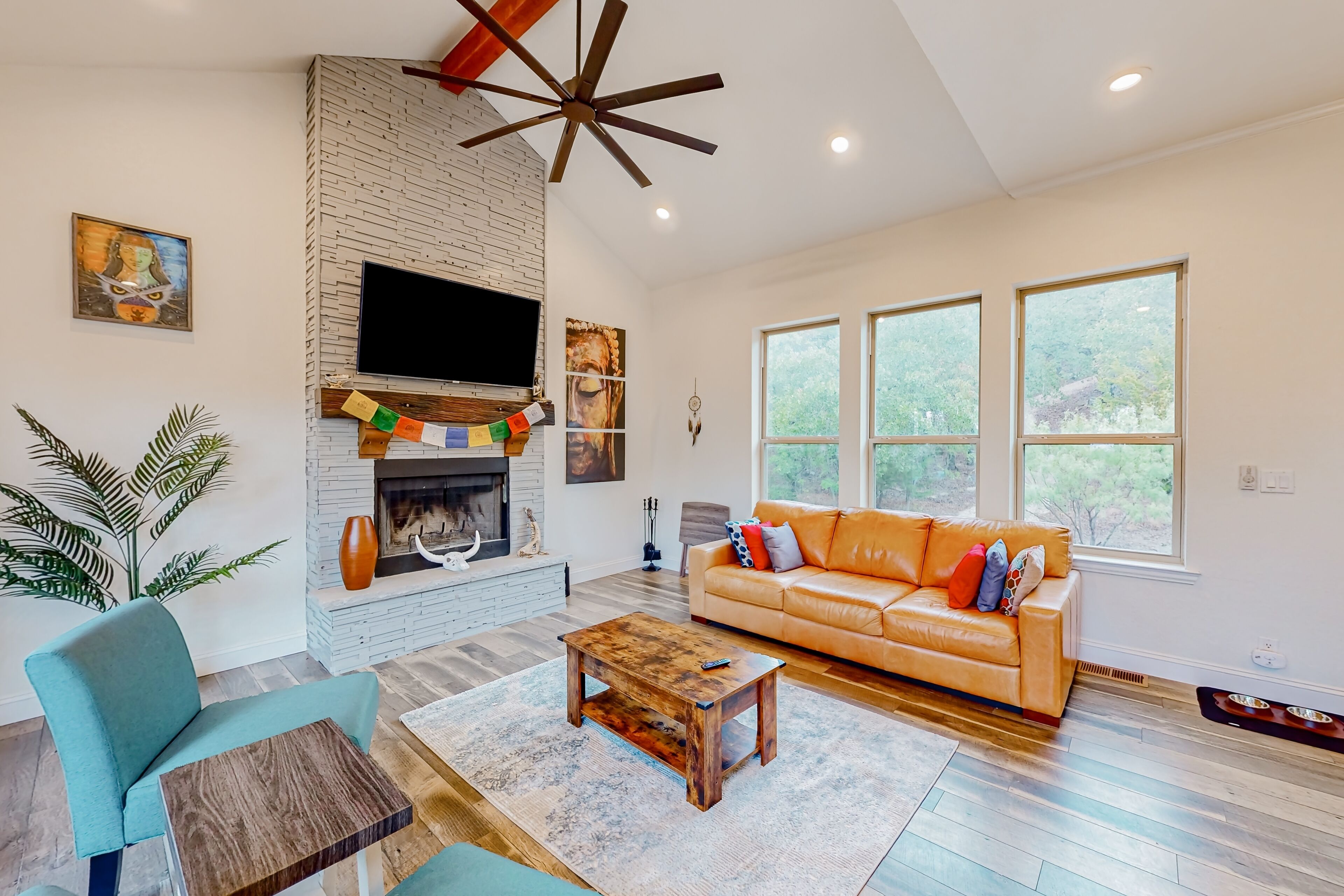 Waterfront home with views of Amon G. Carter Lake with large yoga deck