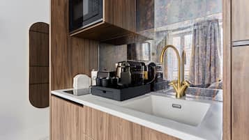 Mini-fridge, microwave, stovetop, toaster