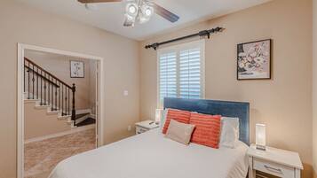 2 bedrooms, desk, iron/ironing board, travel crib