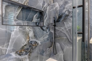 Combined shower/tub, hair dryer