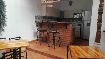 Fridge, microwave, oven, blender