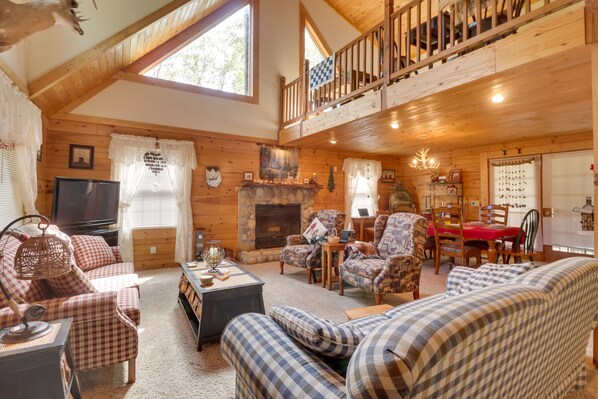 TV, fireplace, DVD player, foosball
