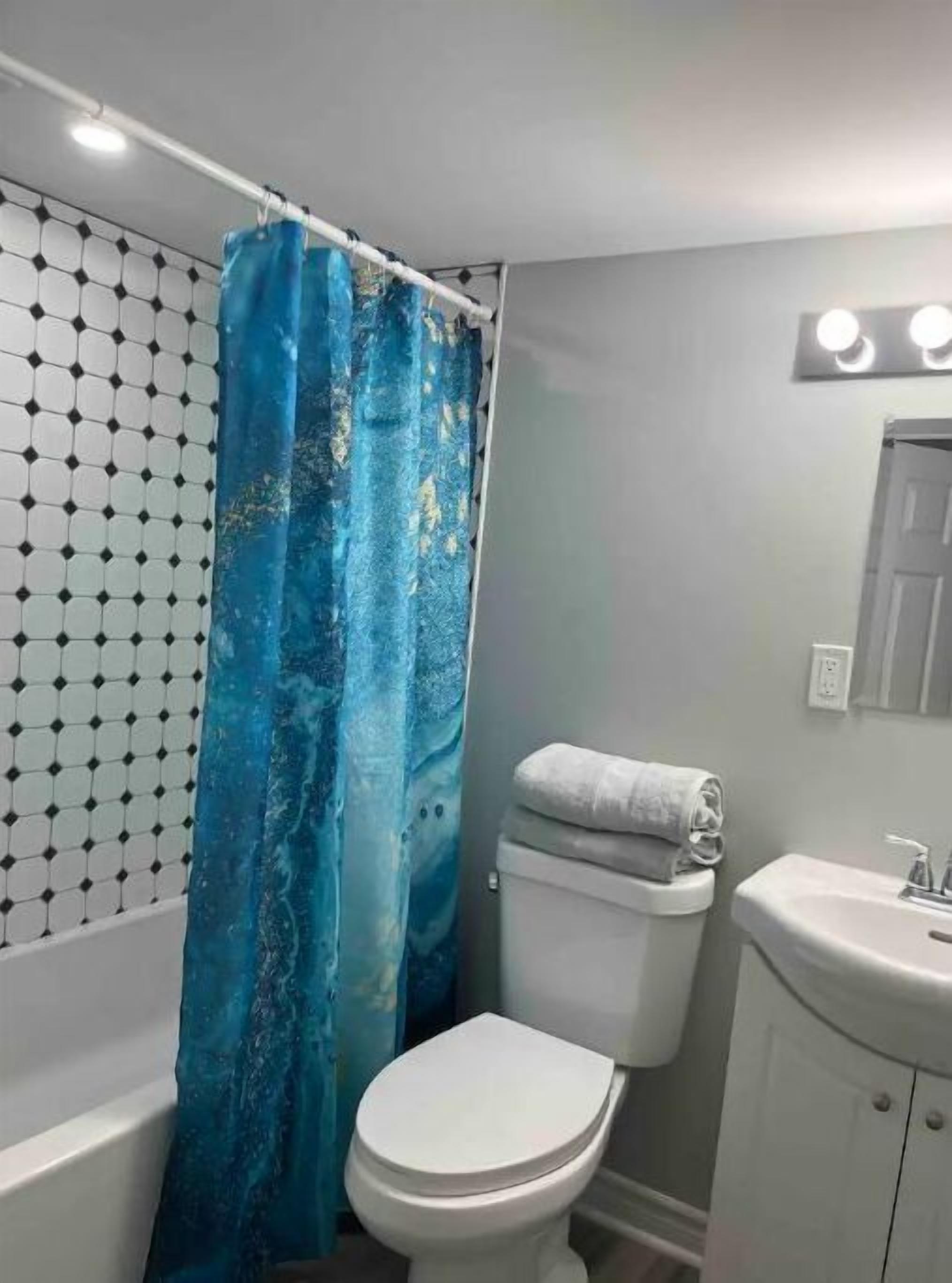 Secador de cabelo, toalhas de banho, sabonete, papel higiênico