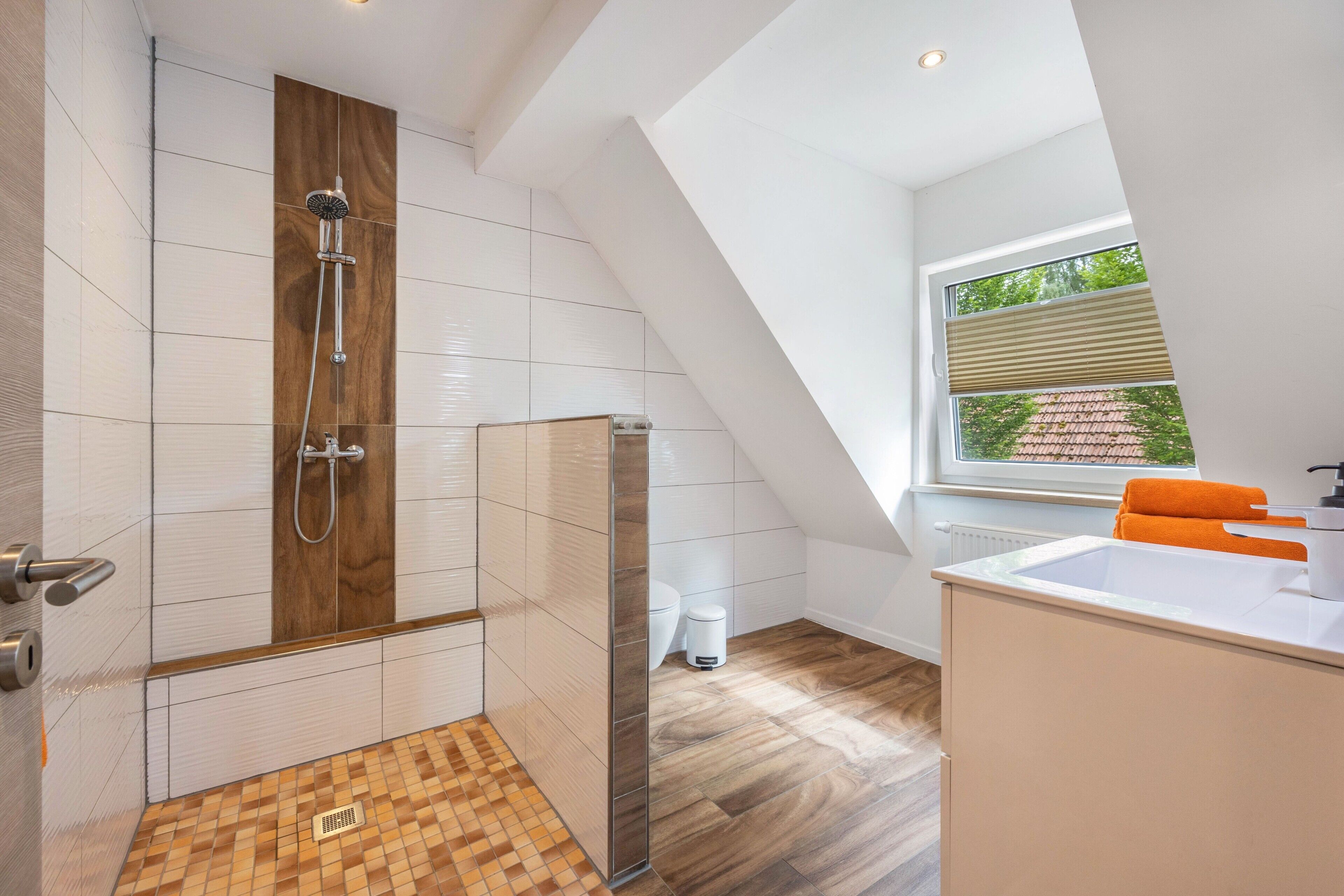 Shower, free toiletries, towels