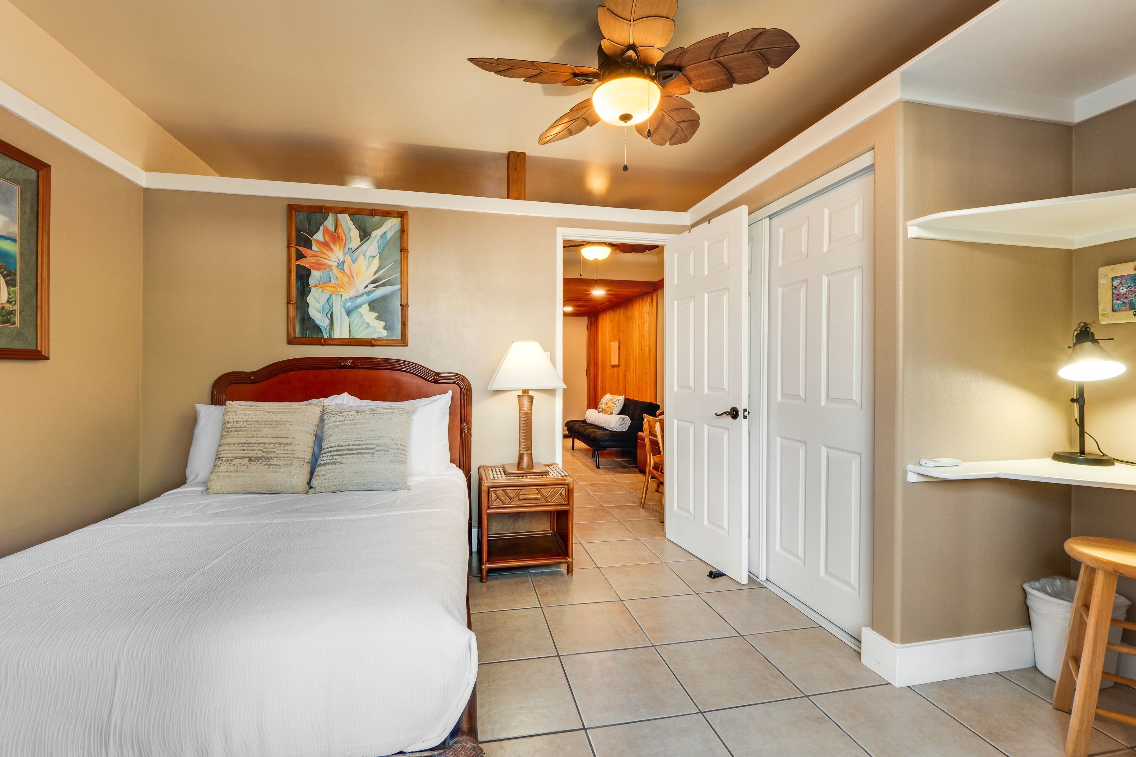 Desk, iron/ironing board, internet, bed sheets